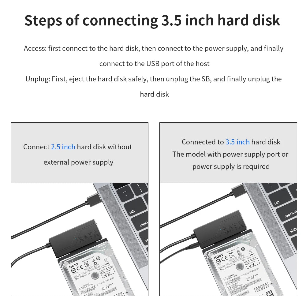 TISHRIC USB Sata Cable USB 3.0 To 22Pin Sata Adapter Support 3.5 2.5 Inch External HDD SSD Hard Drive External Hard Disk Reader