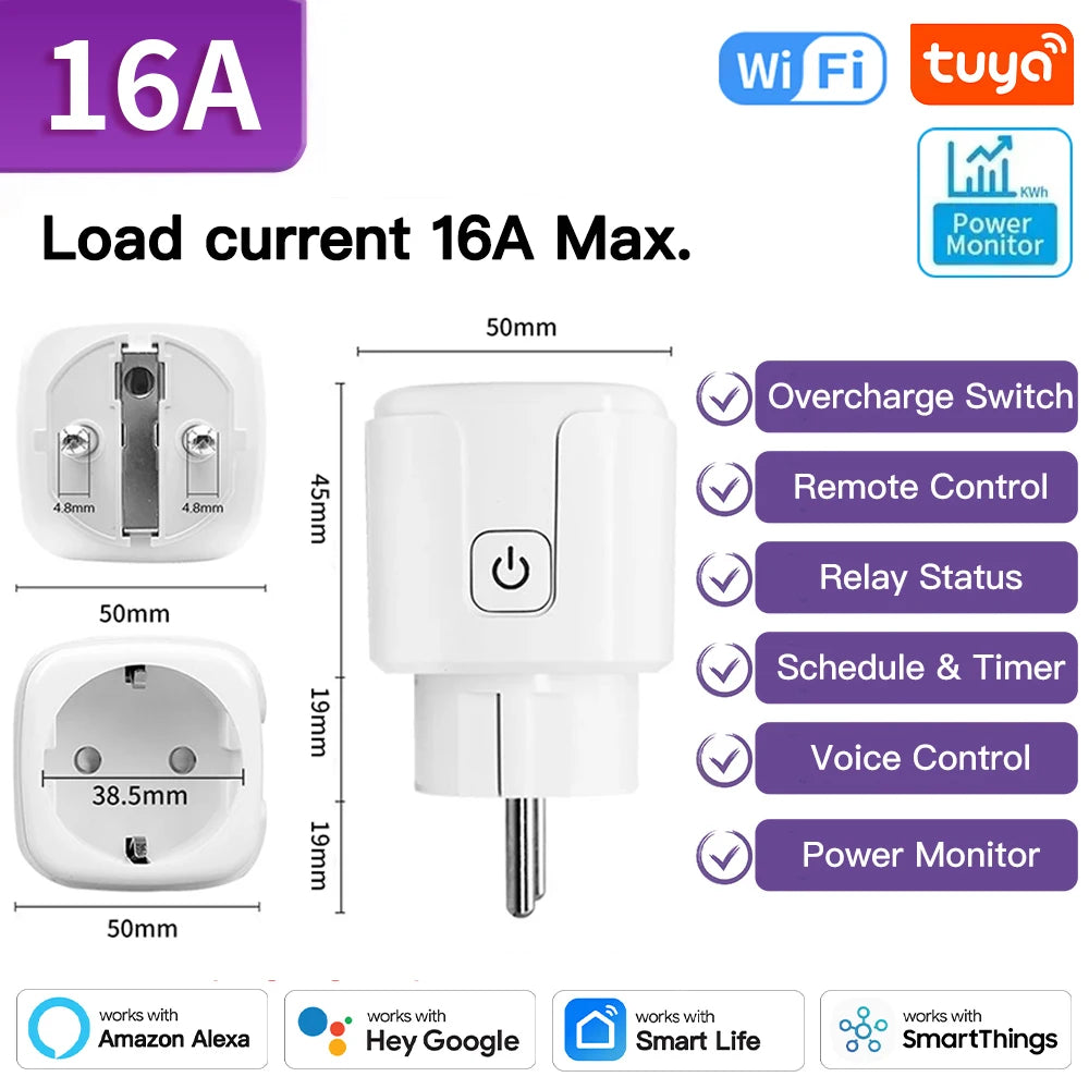 TNCE Tuya Wifi/Zigbee3.0 Smart Socket EU Plug 16/20A Power Monitor Remote Control Smart Life APP Remote Control Alexa