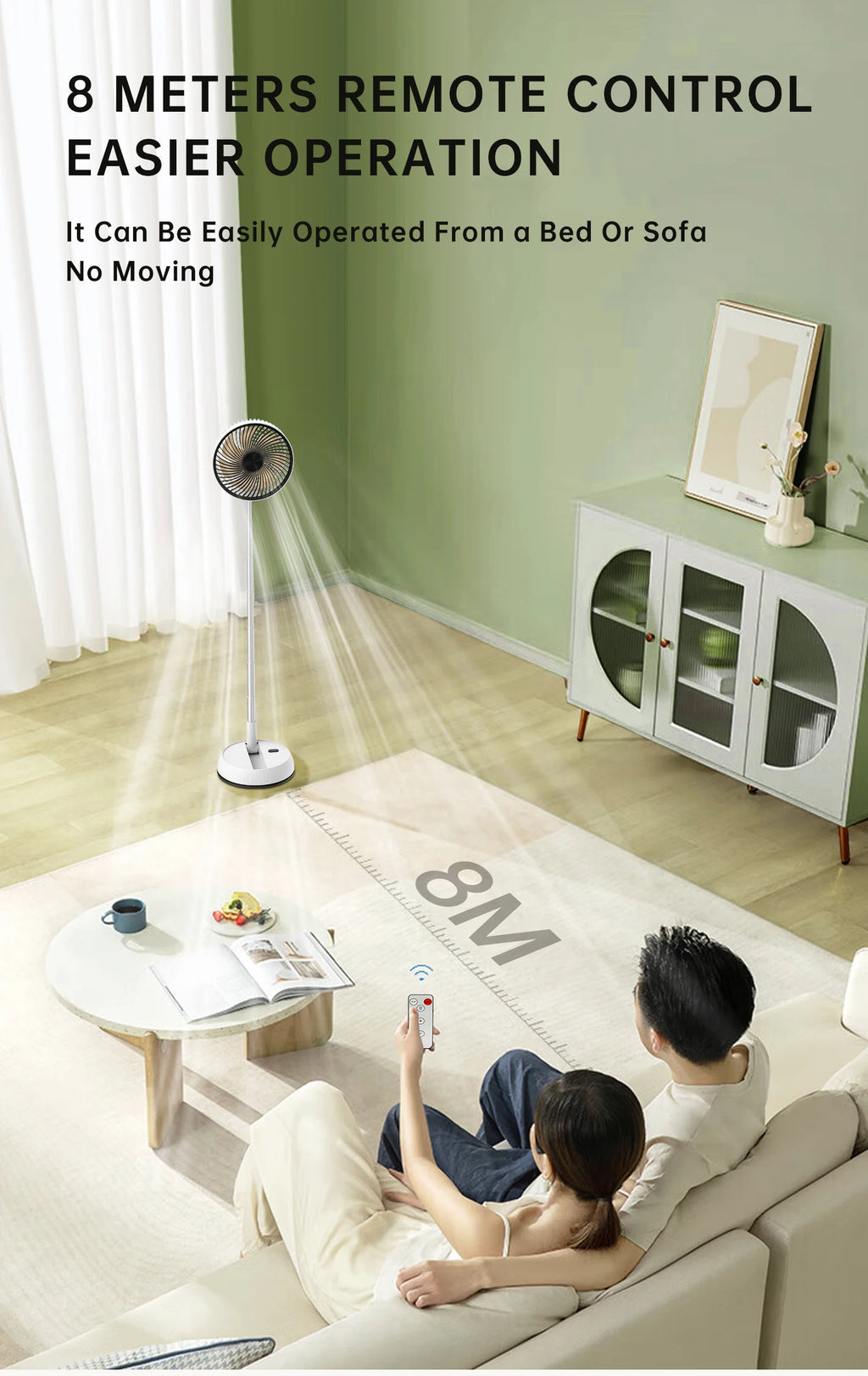 Remote control retractable folding vertical fan USB outdoor camping convenient fan 180 °+90 ° shaking 8-inch desktop fan