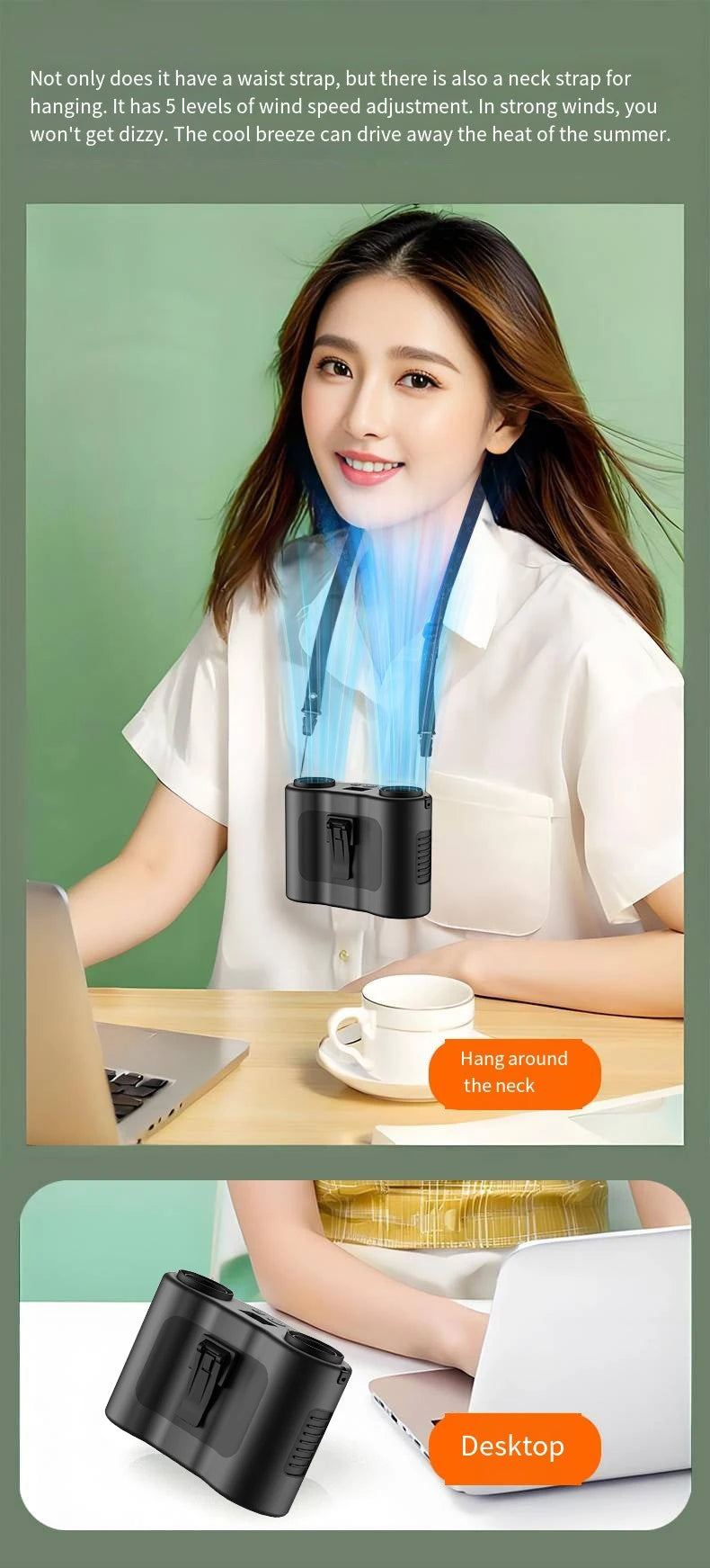 Portable Waist Clip Fan Wearable Mini USB Rechargeable Hanging Fan for Outdoor Working Double Air Outlet Waist Fan 20000Mah