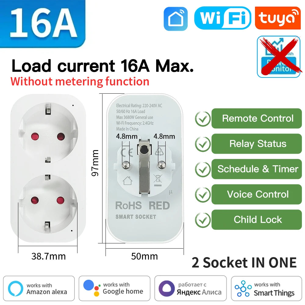 TNCE Tuya Wifi/Zigbee3.0 Smart Socket EU Plug 16/20A Power Monitor Remote Control Smart Life APP Remote Control Alexa