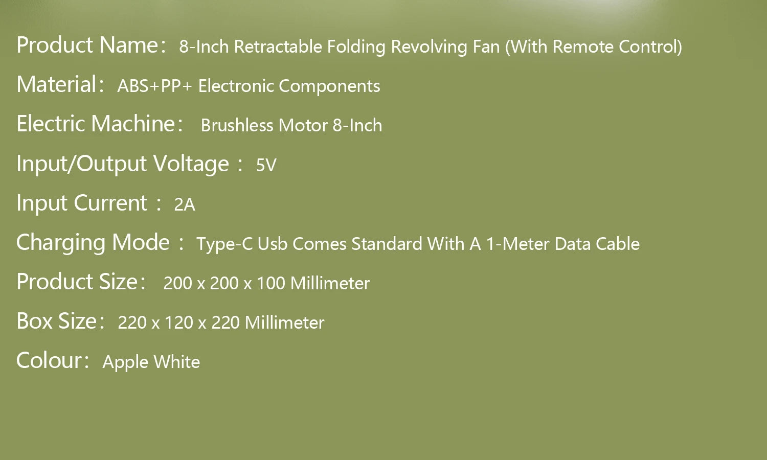 Remote control retractable folding vertical fan USB outdoor camping convenient fan 180 °+90 ° shaking 8-inch desktop fan