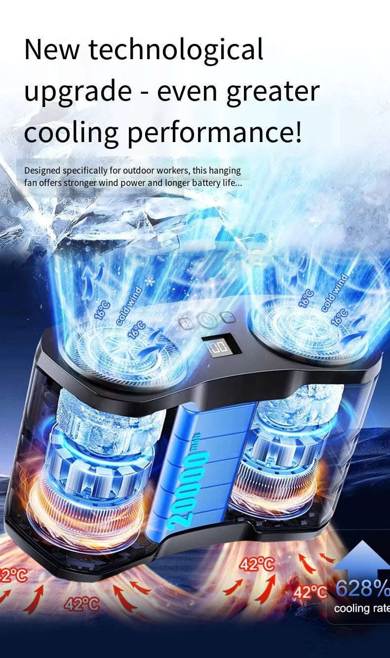 Portable Waist Clip Fan Wearable Mini USB Rechargeable Hanging Fan for Outdoor Working Double Air Outlet Waist Fan 20000Mah