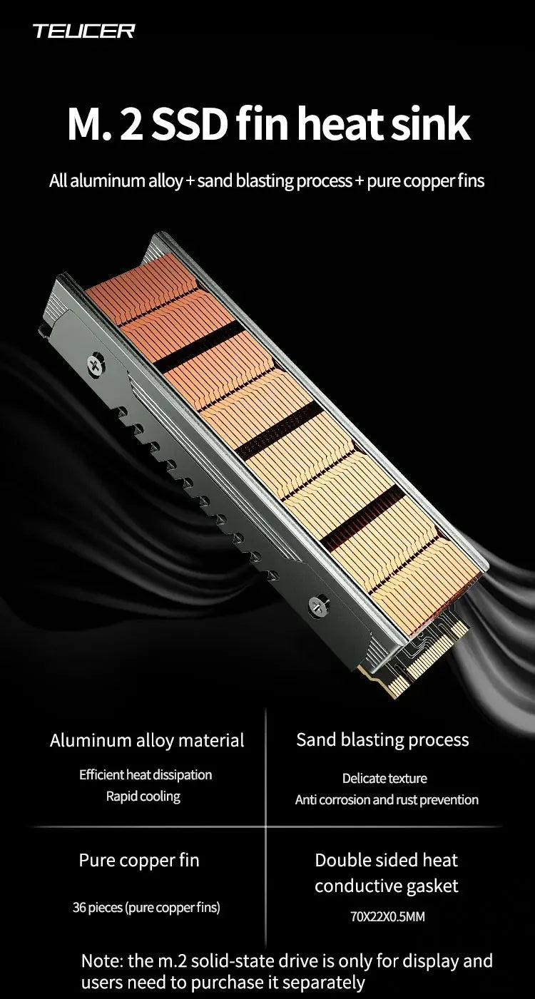 TEUCER M.2 NVME SSD High Performance Heatsink, Copper Fins with Aluminum Frame Passive Heat Sinks with Thermal Pad