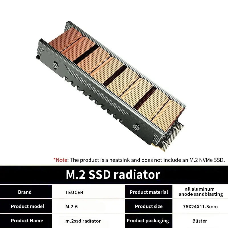 TEUCER M.2 NVME SSD High Performance Heatsink, Copper Fins with Aluminum Frame Passive Heat Sinks with Thermal Pad