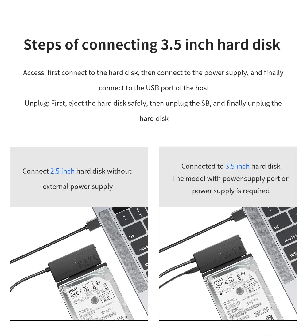 TISHRIC USB Sata Cable USB 3.0 To 22Pin Sata Adapter Support 3.5 2.5 Inch External HDD SSD Hard Drive External Hard Disk Reader