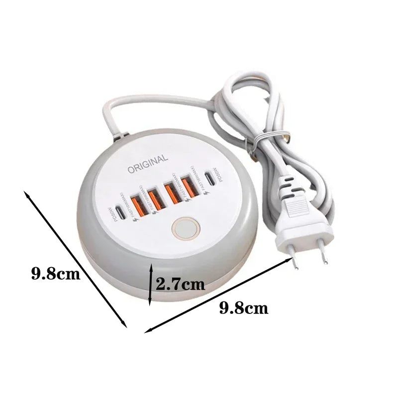 USB C Plug-in Charger Total 50W Multi-Port with Creative Round Touch LED Night Light Intelligent Fast Charging Type-C PD Charger
