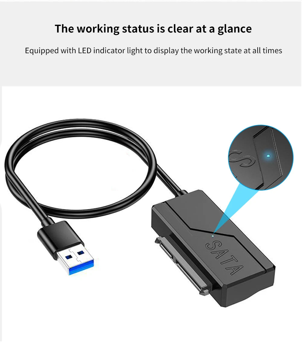 TISHRIC USB Sata Cable USB 3.0 To 22Pin Sata Adapter Support 3.5 2.5 Inch External HDD SSD Hard Drive External Hard Disk Reader
