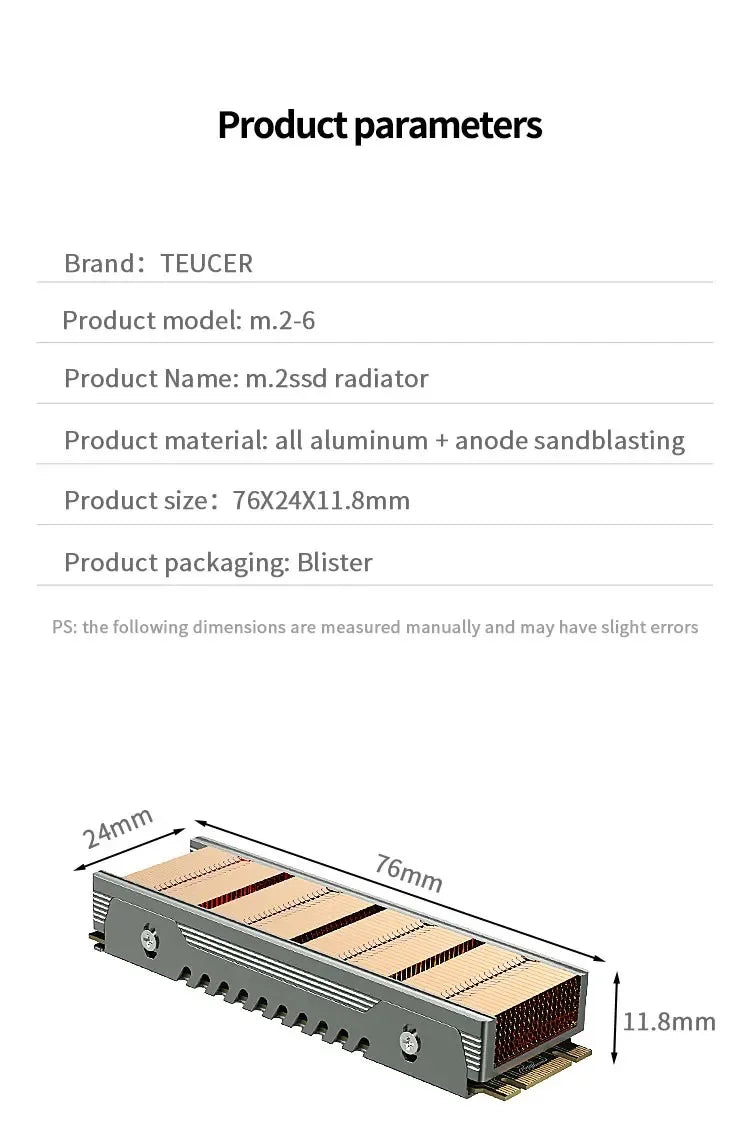 TEUCER M.2 NVME SSD High Performance Heatsink, Copper Fins with Aluminum Frame Passive Heat Sinks with Thermal Pad