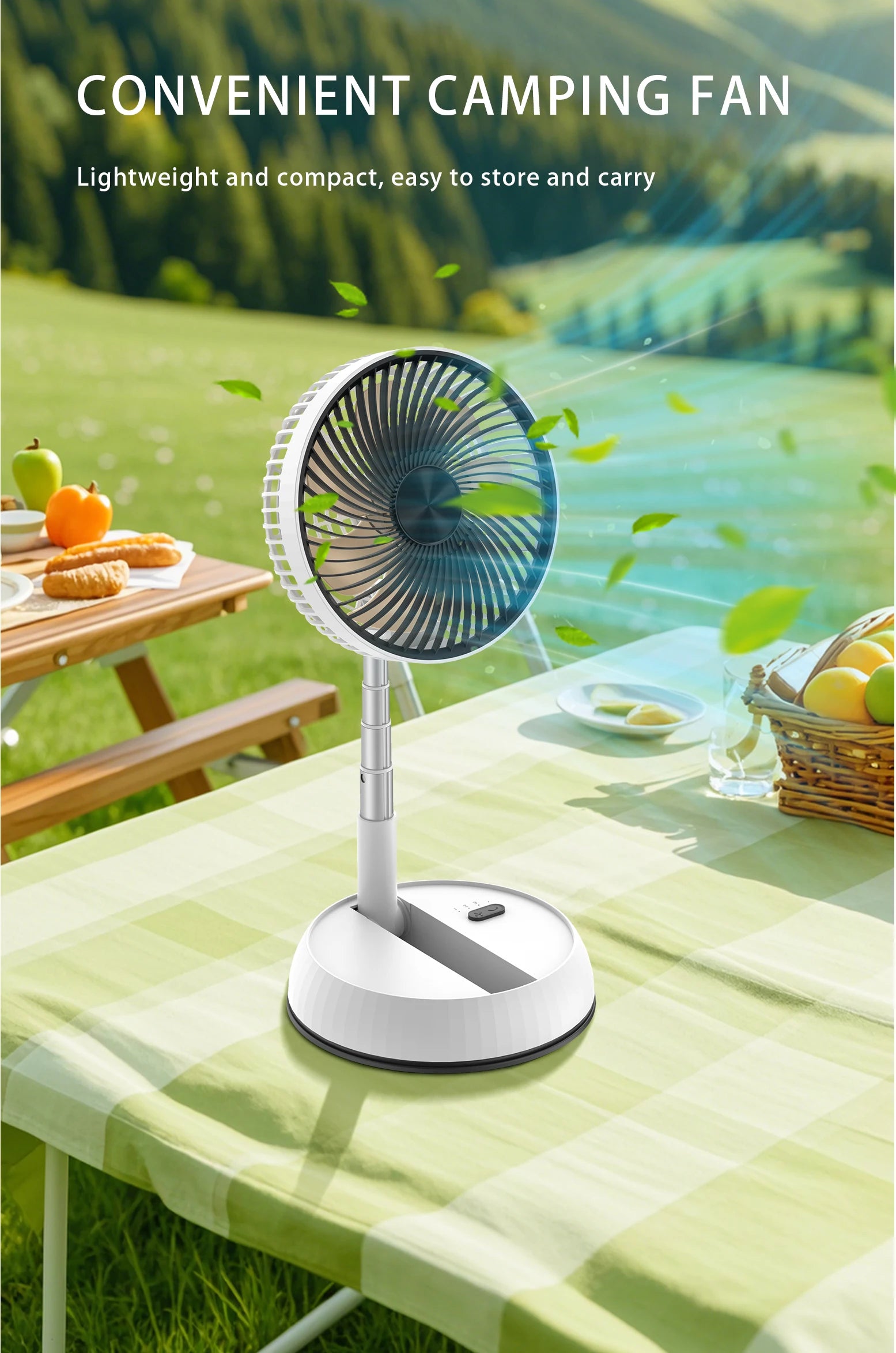 Remote control retractable folding vertical fan USB outdoor camping convenient fan 180 °+90 ° shaking 8-inch desktop fan