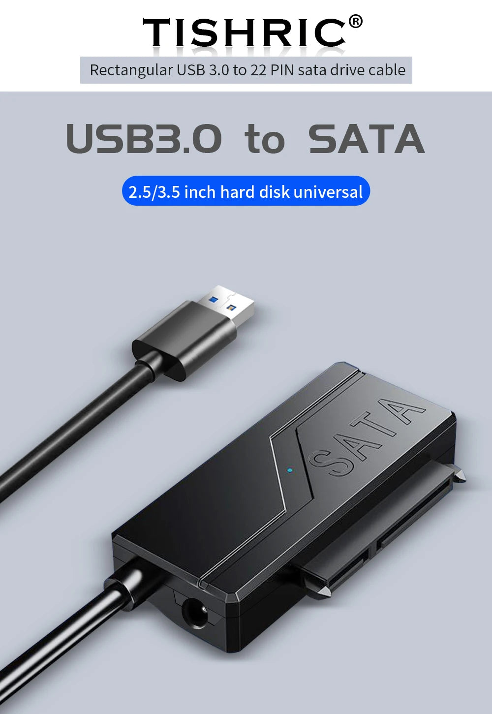 TISHRIC USB Sata Cable USB 3.0 To 22Pin Sata Adapter Support 3.5 2.5 Inch External HDD SSD Hard Drive External Hard Disk Reader